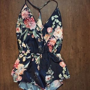 Flora Nikrooz Navy Floral Lingerie Romper, Size XS